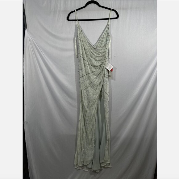 NWT $498 Mac Duggal [ 4 ]‎ Beaded Sleeveless Faux Wrap Gown in Mint #Q715 - Picture 9 of 14